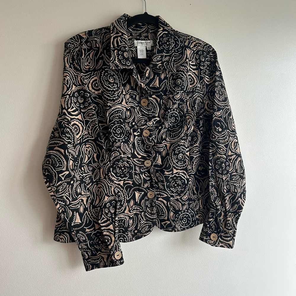 Coldwater Creek Black and Cream Printed Blazer Jacket